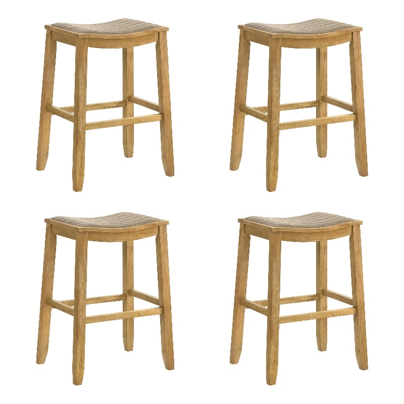 Iyani Wood Bar Height Bar Stool in Amber Glow with Twilight Taupe Seat- Set of 4