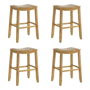 Iyani Wood Bar Height Bar Stool in Amber Glow with Twilight Taupe Seat- Set of 4