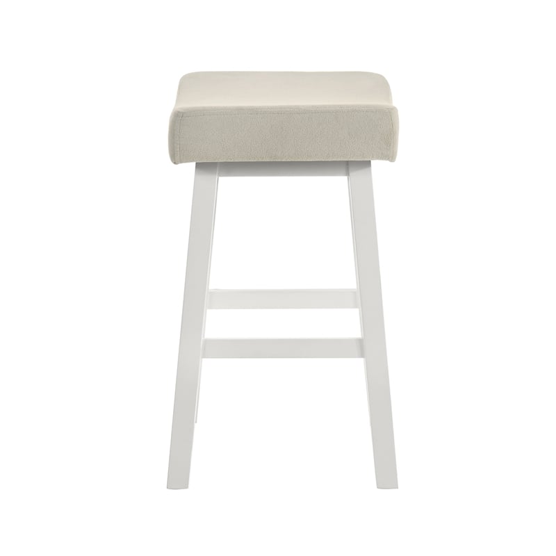 Lenon Wood Counter Height Kitchen Bar Stool in White with Cream Fabric Seat