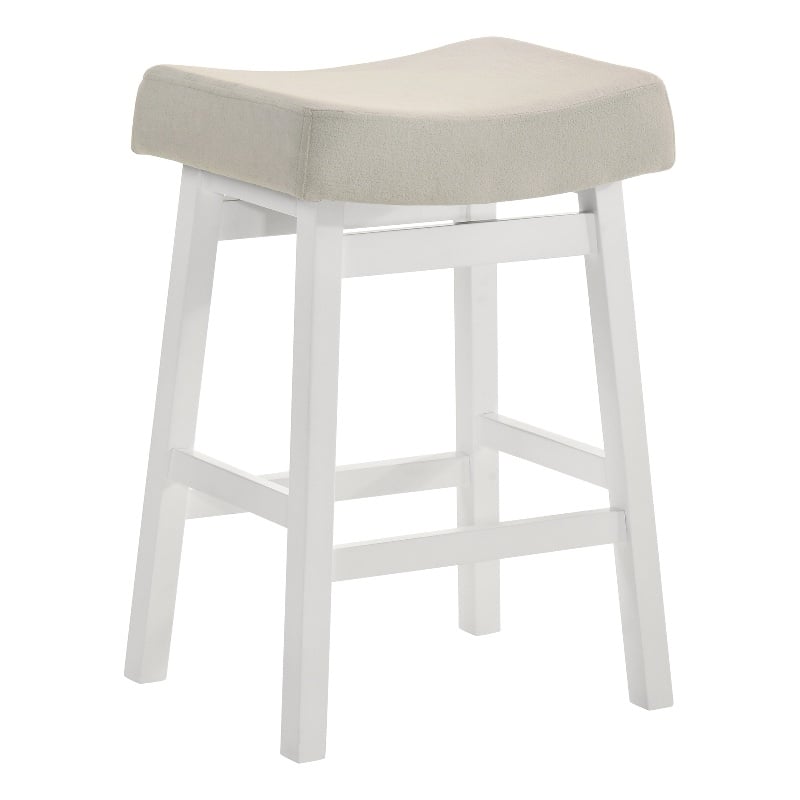 Lenon Wood Counter Height Kitchen Bar Stool in White with Cream Fabric Seat