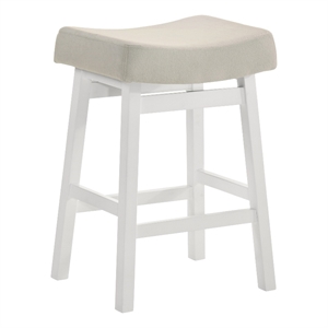 Lenon Wood Counter Height Kitchen Bar Stool in White with Cream Fabric Seat