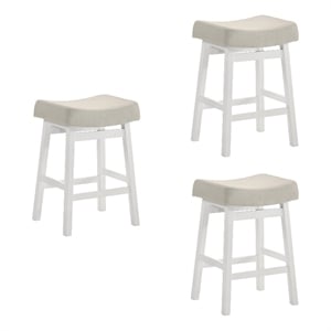 Lenon Wood Counter Height Bar Stool in White with Cream Fabric Seat - Set of 3