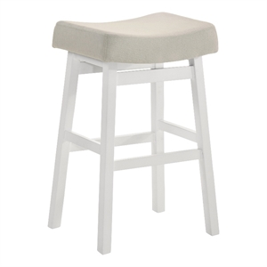 Lenon Wood Bar Height Kitchen Bar Stool in White with Cream Fabric Seat