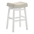 Lenon Wood Bar Height Kitchen Bar Stool in White with Cream Fabric Seat