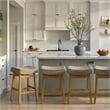 Lenon Wood Counter Height Kitchen Bar Stool in Amber Glow with Taupe Fabric Seat