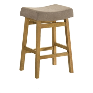 Lenon Wood Counter Height Kitchen Bar Stool in Amber Glow with Taupe Fabric Seat
