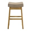 Lenon Wood Bar Height Kitchen Bar Stool in Amber Glow with Taupe Fabric Seat