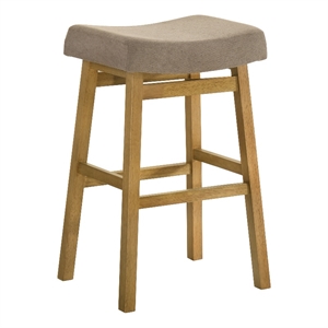 Lenon Wood Bar Height Kitchen Bar Stool in Amber Glow with Taupe Fabric Seat