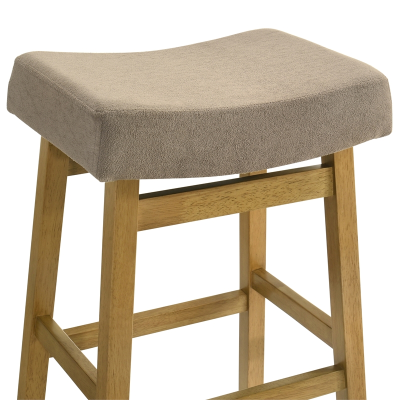 Lenon Wood Bar Height Bar Stool in Amber Glow with Taupe Fabric Seat - Set of 4