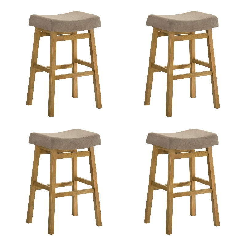 Lenon Wood Bar Height Bar Stool in Amber Glow with Taupe Fabric Seat - Set of 4