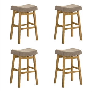 Lenon Wood Bar Height Bar Stool in Amber Glow with Taupe Fabric Seat - Set of 4