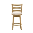Melindra Swivel Wood Counter Height Bar Stool in Amber with White Boucle Seat
