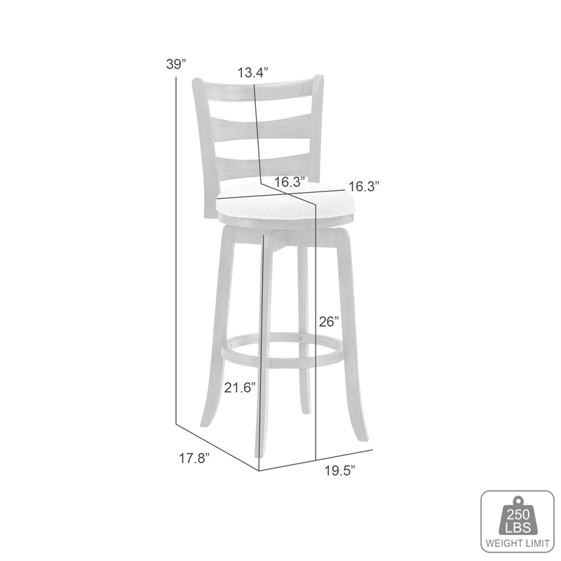 Melindra Swivel Wood Counter Height Bar Stool in Amber with White Boucle Seat