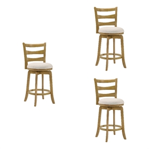 Melindra Swivel Wood Counter Height Bar Stool in Amber/White Boucle- Set of 3