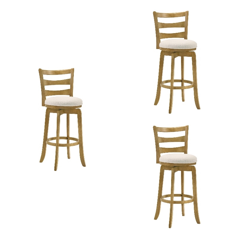 Melindra Swivel Wood Bar Height Bar Stool in Amber/White Boucle Seat- Set of 3