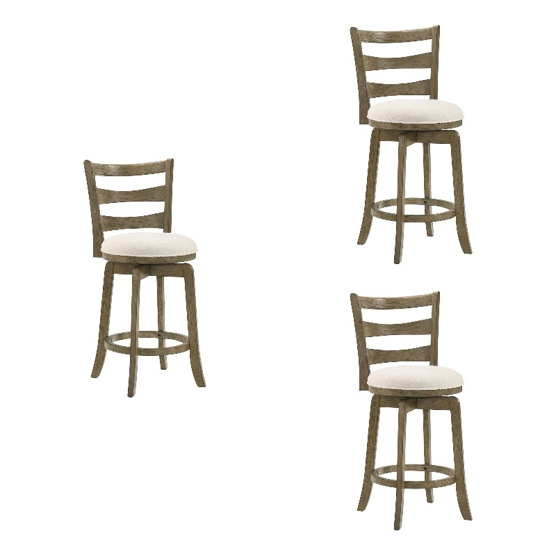 Melindra Swivel Wood Counter Height Bar Stool in Putty Brown/White - Set of 3