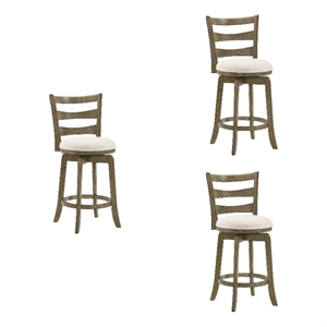 Melindra Swivel Wood Counter Height Bar Stool in Putty Brown/White - Set of 3