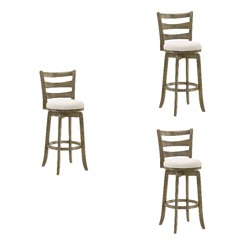 Melindra Swivel Wood Bar Height Bar Stool in Putty Brown/White Seat - Set of 3