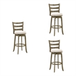 Melindra Swivel Wood Bar Height Bar Stool in Putty Brown/White Seat - Set of 3