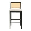 Tobias Wood Bar Height Kitchen Bar Stool in Black with White Boucle Fabric Seat