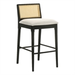 Tobias Wood Bar Height Kitchen Bar Stool in Black with White Boucle Fabric Seat
