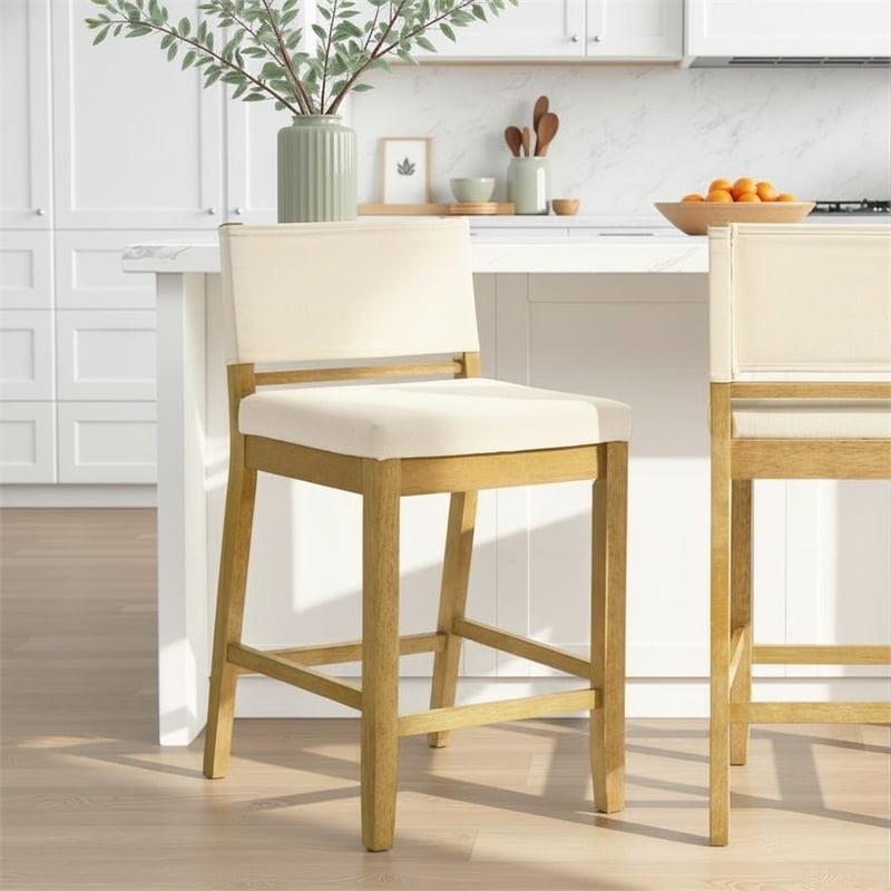 Yaneli Counter Height Bar Stool in Amber Glow with White Fabric Seat - Set of 3