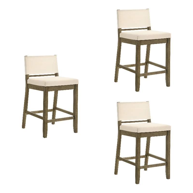 Yaneli Counter Height Bar Stool in Putty Brown with White Fabric Seat - Set of 3
