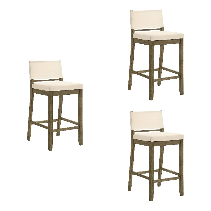 Yaneli Bar Height Bar Stool in Putty Brown with White Fabric Seat - Set of 3