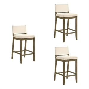 Yaneli Bar Height Bar Stool in Putty Brown with White Fabric Seat - Set of 3