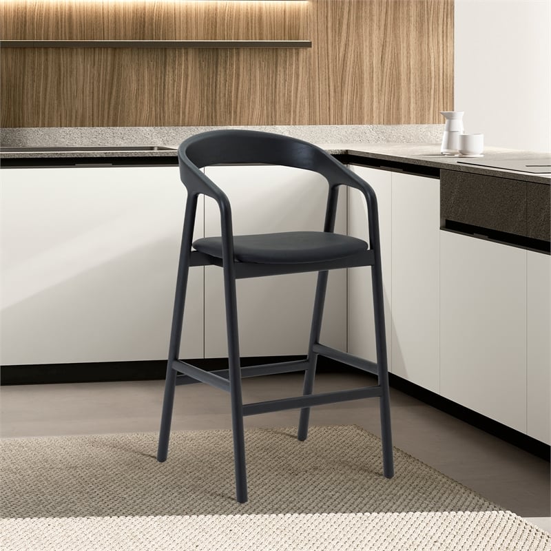 Apache Black Oak Wood and Faux Leather Counter Stool