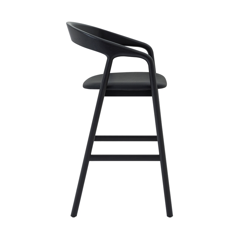 Apache Black Oak Wood and Faux Leather Counter Stool