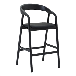 Apache Black Oak Wood and Faux Leather Counter Stool