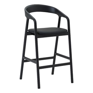 Apache Black Oak Wood and Faux Leather Bar Stool