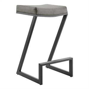 Atlantis 30&quot Backless Bar Stool w/ Matte Black Iron & Vintage Gray Faux Leather