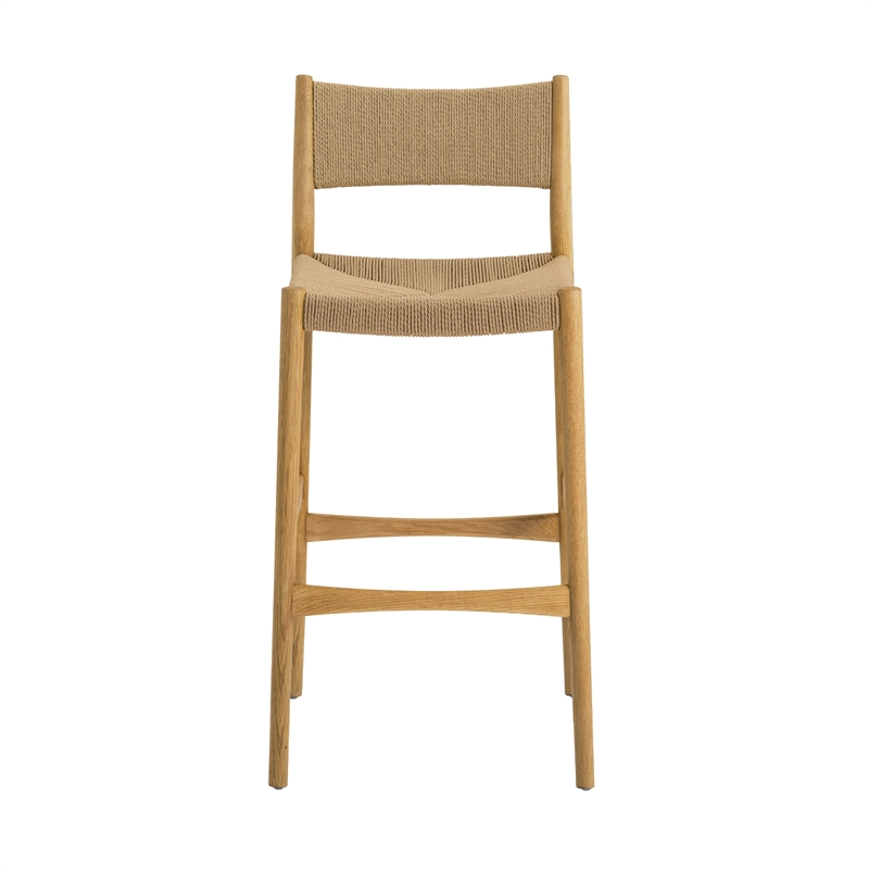 Erie Woven Paper Cord and Oak Wood Bar Stool