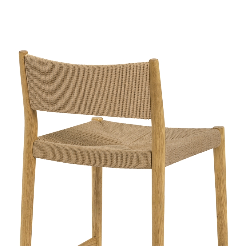 Erie Woven Paper Cord and Oak Wood Bar Stool