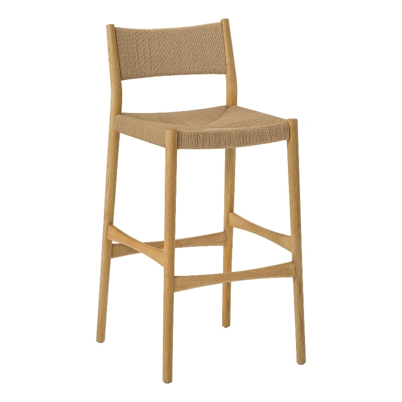 Erie Woven Paper Cord and Oak Wood Bar Stool