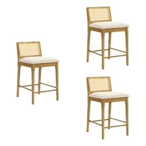 Tobias Wood Counter Height Bar Stool in Amber Glow/White Boucle Seat - Set of 3