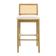 Tobias Wood Bar Height Bar Stool in Amber Glow with White Boucle Seat - Set of 3