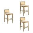 Tobias Wood Bar Height Bar Stool in Amber Glow with White Boucle Seat - Set of 3