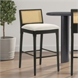 Tobias Wood Bar Height Bar Stool in Black/White Boucle Fabric Seat - Set of 3