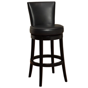Armen Living Boston 26&quot Faux Leather & Wood Swivel Counter Stool in Black/Brown