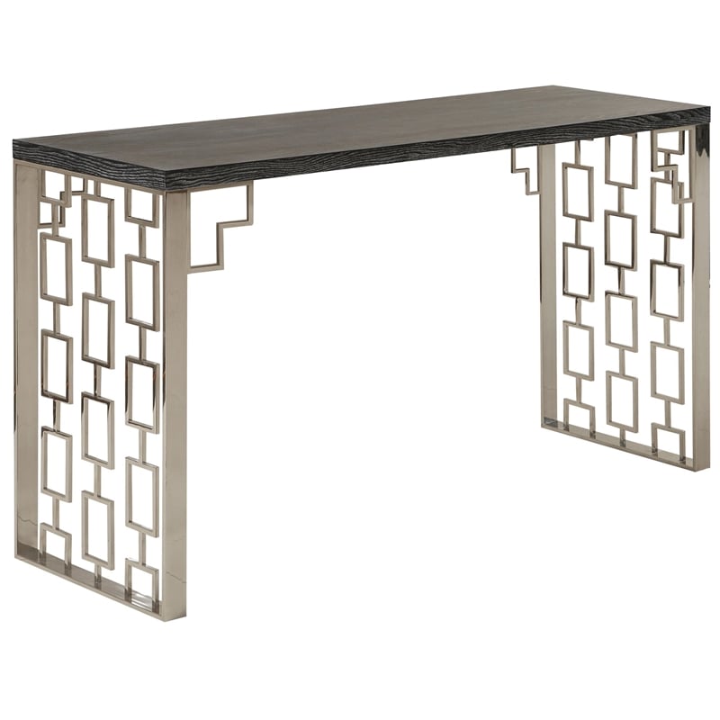 Armen Living Skyline Modern Wood & Stainless Steel Console in Charcoal/Gray