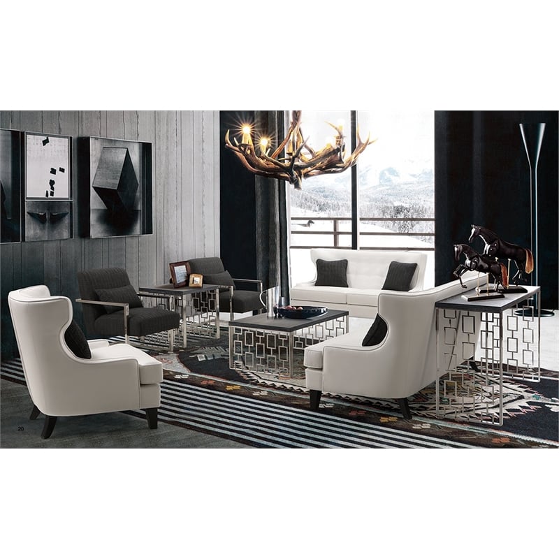 Armen Living Skyline Modern Wood & Stainless Steel Console in Charcoal/Gray