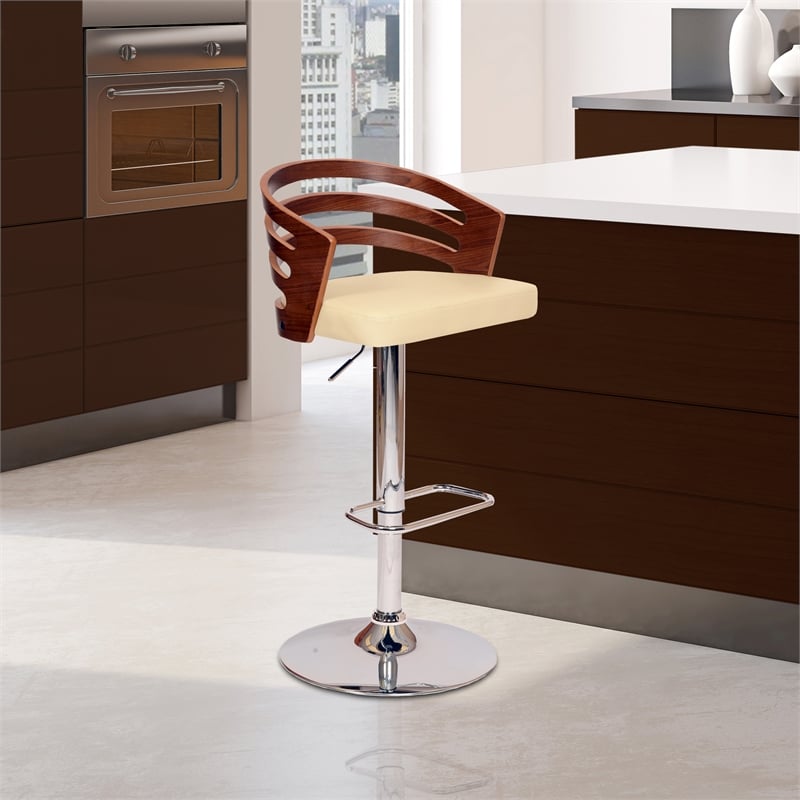 Armen Living Adele Contemporary Leather Swivel Barstool in Cream