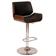 Armen Living London Modern Leather & Metal Swivel Barstool in Black/Walnut