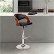 Armen Living Malibu Modern Leather & Metal Swivel Barstool in Black/Walnut