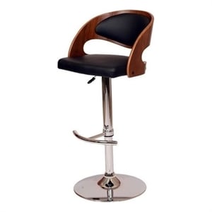 Armen Living Malibu Modern Leather & Metal Swivel Barstool in Black/Walnut