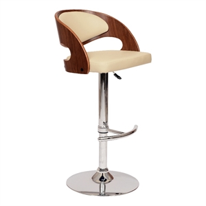 Armen Living Malibu Modern Leather & Metal Swivel Barstool in Cream