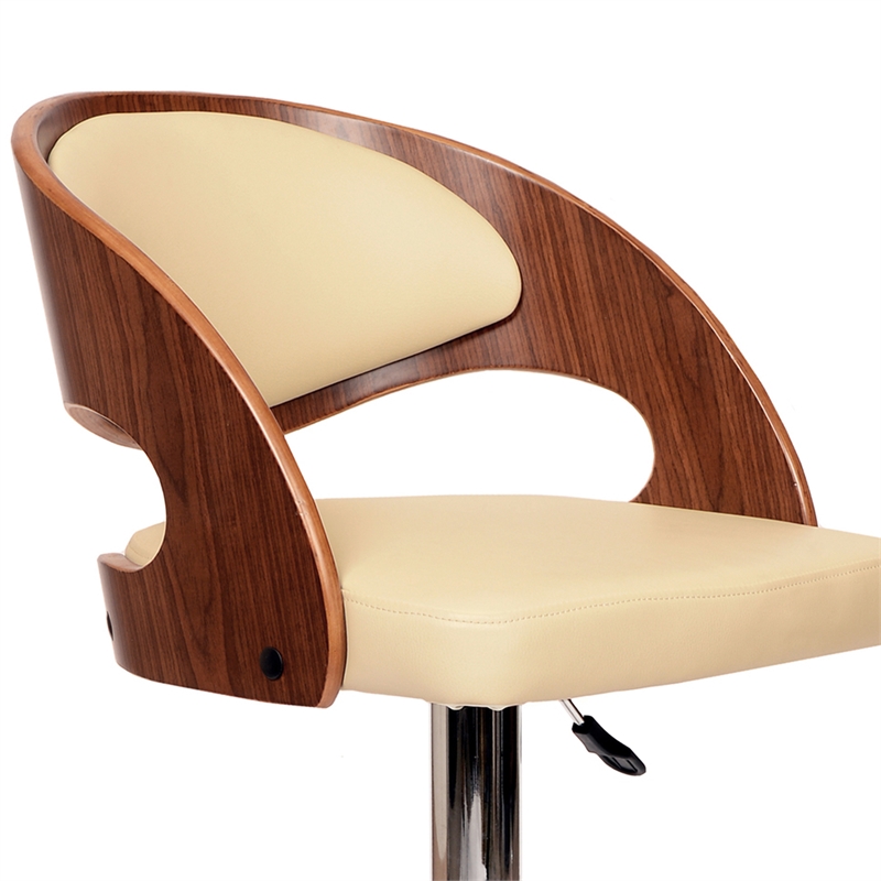 Armen Living Malibu Modern Leather & Metal Swivel Barstool in Cream